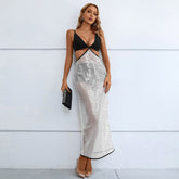 Strappy Sleeveless Maxi Sequins Bandage Dress